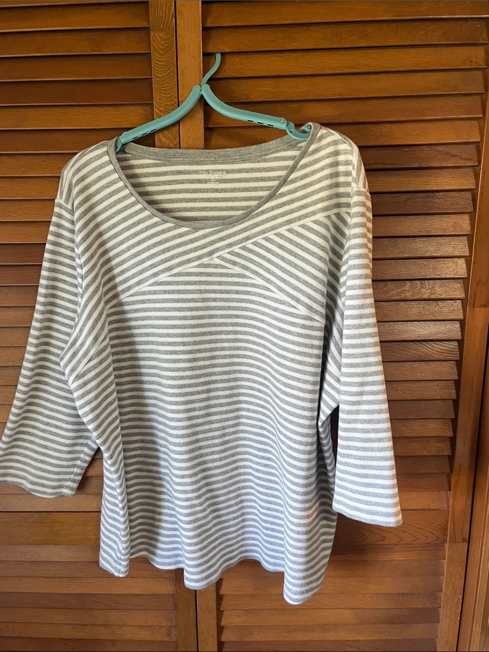 Kim Rogers Striped Boatneck Women’s Top Gray & White Size 3X